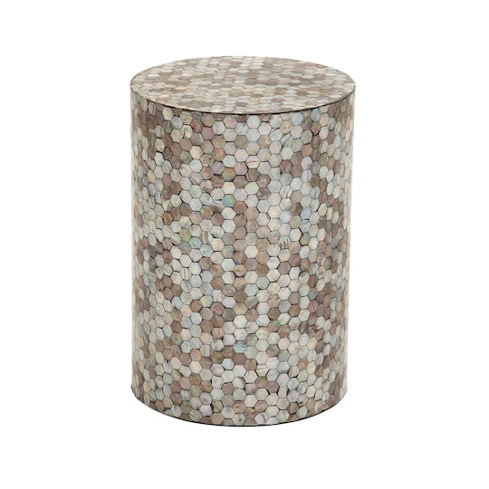 20" Multi Mussel Shells & Wood Contemporary Accent Table